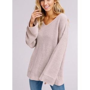 V Neck Bell Sleeve Oversize Sweater